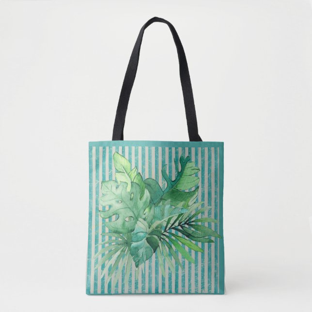 Tropical Leaves Green Teal Shades  Tote Bag (Front)