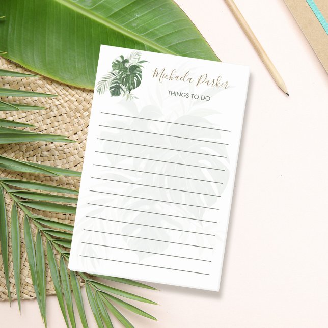 Tropical Leaves Greenery Elegant Script  Post-it Notes (Creator Uploaded)
