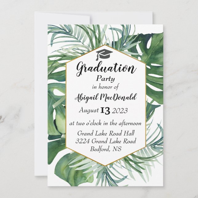 Tropical Leaves Greenery Graduation Party Invitation (Front)