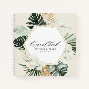 tropical leaves greenery wedding guestbook notebook