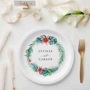 Tropical Leaves Greenery Wreath Garden  Wedding Paper Plate