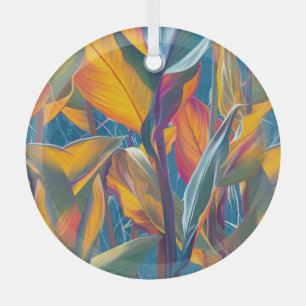 Tropical leaves, grunge concrete wall. glass ornament