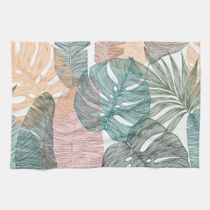 Tropical leaves: hand-drawn vintage pattern. kitchen towel