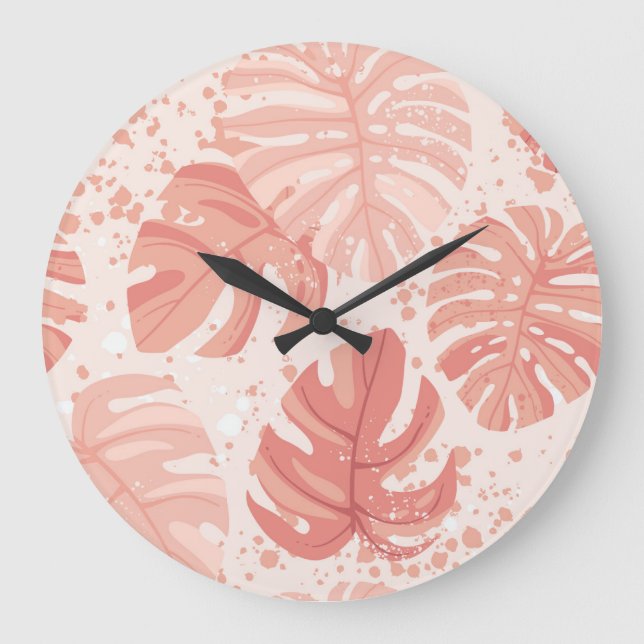 Tropical leaves: hand-drawn vintage pattern. large clock (Front)