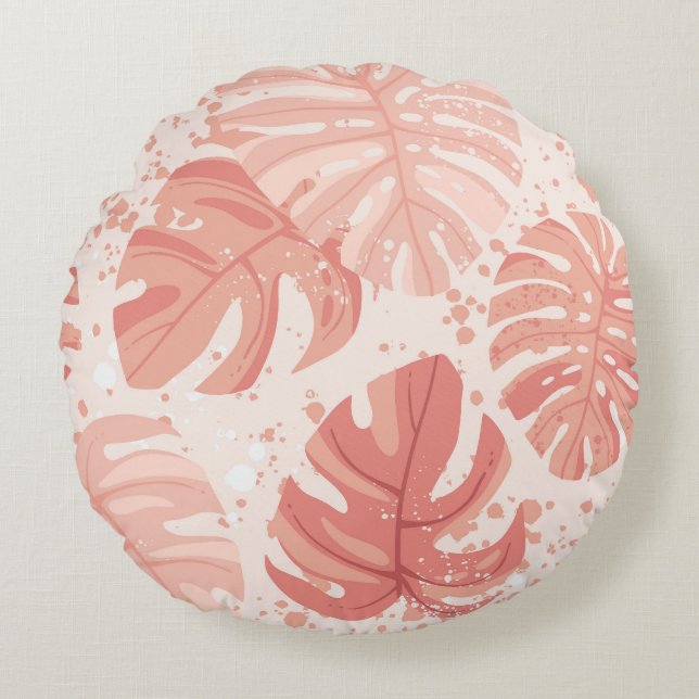 Tropical leaves: hand-drawn vintage pattern. round pillow (Front)