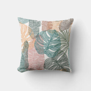 Tropical leaves: hand-drawn vintage pattern. throw pillow