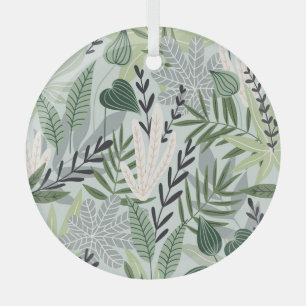 Tropical Leaves: Hand-Drawn Vintage Print. Glass Ornament