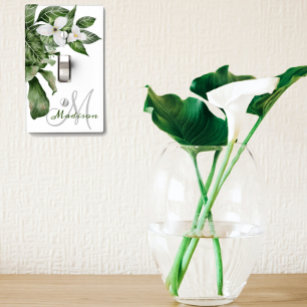 Tropical Leaves Hawaii Flower Monogram Light Switch Cover