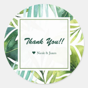 Tropical Leaves Hawaiian Summer Wedding Favour Classic Round Sticker