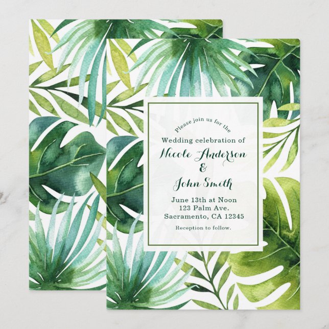 Tropical Leaves Hawaiian Summer Wedding Invitation (Front/Back)