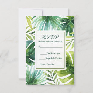 Tropical Leaves Hawaiian Summer Wedding RSVP Card
