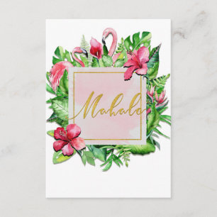 Tropical Leaves Hibiscus Flamingo Mahalo Thank You Card