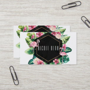 Tropical Leaves Hibiscus Flamingos Elegant Chic Business Card