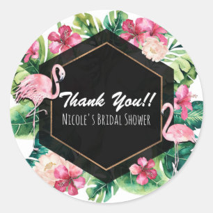 Tropical Leaves Hibiscus Flamingos Party Favour Classic Round Sticker