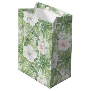 Tropical Leaves Hibiscus Floral Bridal Shower Medium Gift Bag