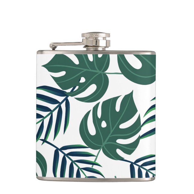Tropical Leaves Hip Flask (Front)