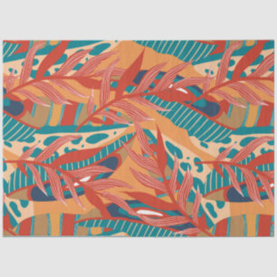 Tropical Leaves in Teal, Red, Orange  Tissue Paper