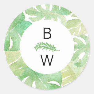 Tropical Leaves in Watercolor Classic Round Sticker
