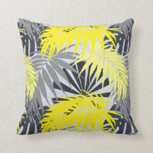Tropical Leaves in Yellow and Gray