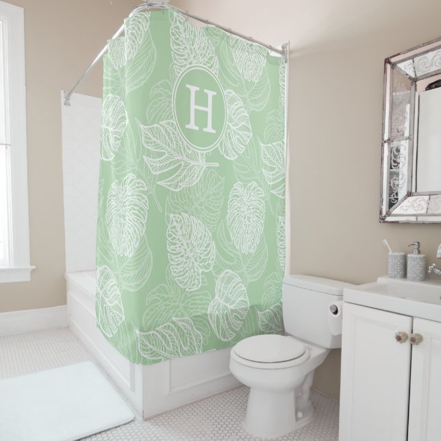 Tropical Leaves Initial Shower Curtain (In Situ)