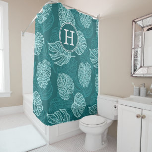 Tropical Leaves Initial Shower Curtain