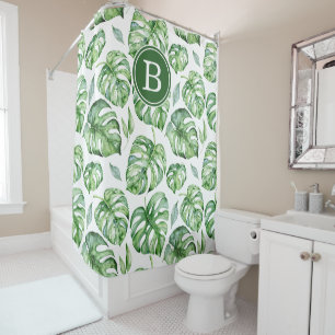 Tropical Leaves Initial Shower Curtain