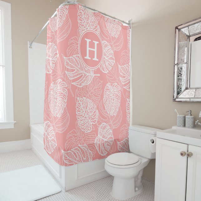 Tropical Leaves Initial Shower Curtain (In Situ)
