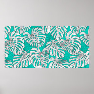 Tropical leaves, jungle leaves seamless vintage fl poster