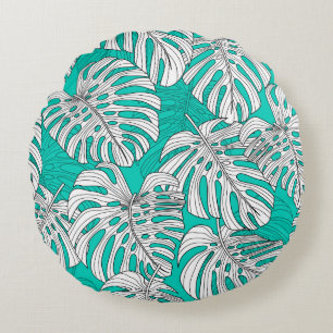 Tropical leaves, jungle leaves seamless vintage fl round pillow