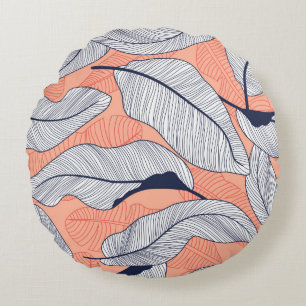 Tropical leaves, jungle leaves seamless vintage fl round pillow