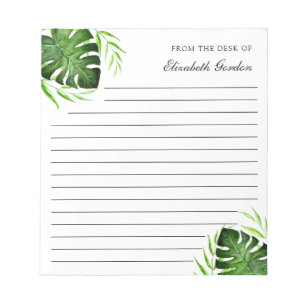 Tropical Leaves Jungle Script Personalized Chic Notepad