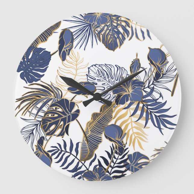Tropical leaves, jungle seamless background. large clock (Front)