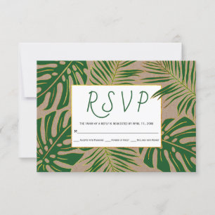 Tropical leaves kraft paper rustic wedding RSVP