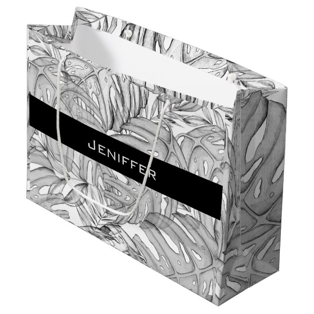 Tropical leaves large gift bag (Front Angled)