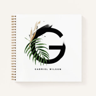 Tropical Leaves Letter G Monogram Personalized Notebook