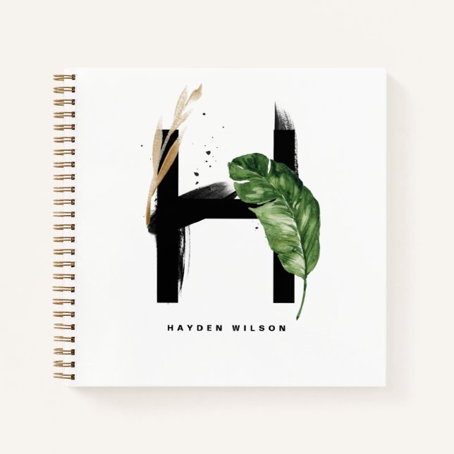 Tropical Leaves Letter H Monogram Personalized Notebook (Front)