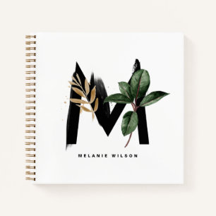Tropical Leaves Letter M Monogram Personalized Notebook