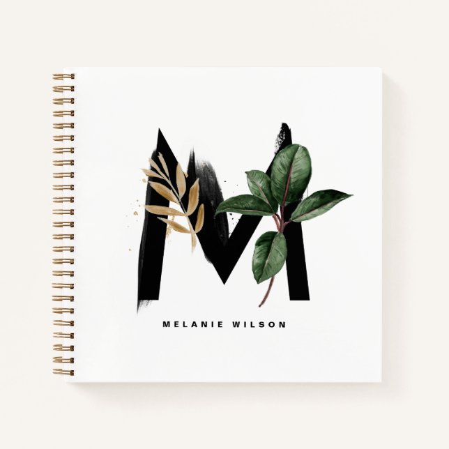 Tropical Leaves Letter M Monogram Personalized Notebook (Front)