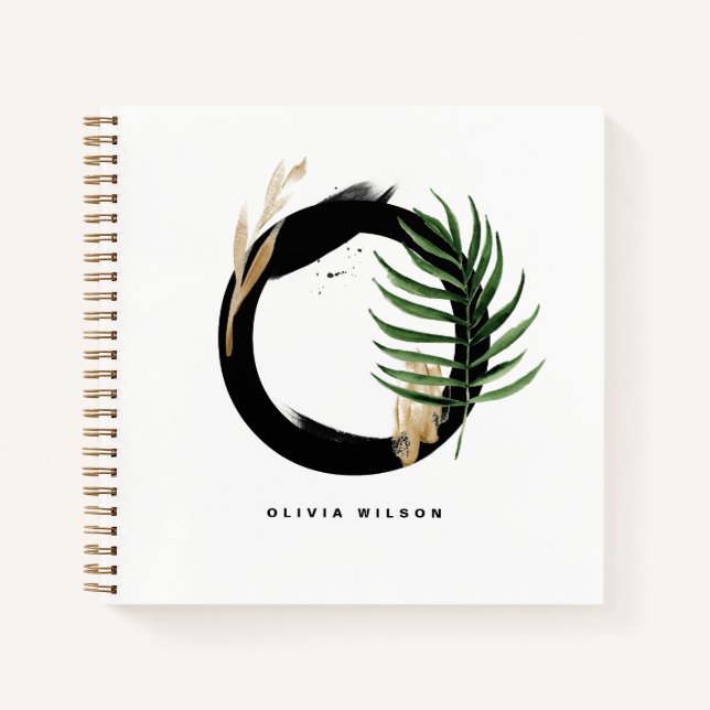 Tropical Leaves Letter O Monogram Personalized Notebook (Front)