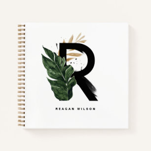 Tropical Leaves Letter R Monogram Personalized Notebook