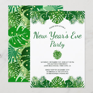 Tropical Leaves Lights Modern New Year's Eve Party Invitation