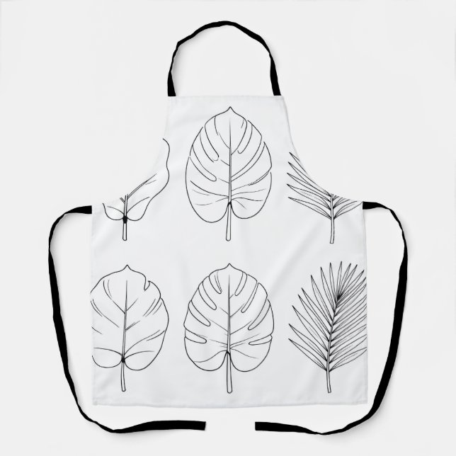 Tropical Leaves Line Art Pattern Apron (Front)