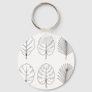 Tropical Leaves Line Art Pattern Keychain