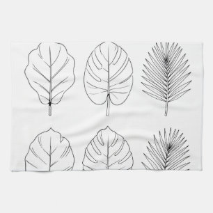 Tropical Leaves Line Art Pattern Kitchen Towel