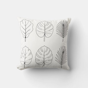 Tropical Leaves Line Art Pattern Throw Pillow