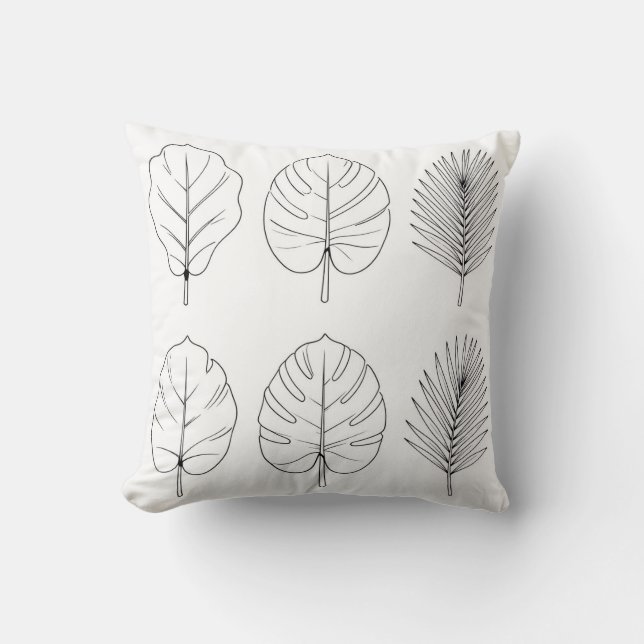 Tropical Leaves Line Art Pattern Throw Pillow (Front)