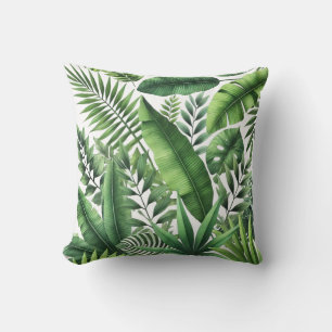 Tropical Leaves Lush Green Botanical Throw Pillow