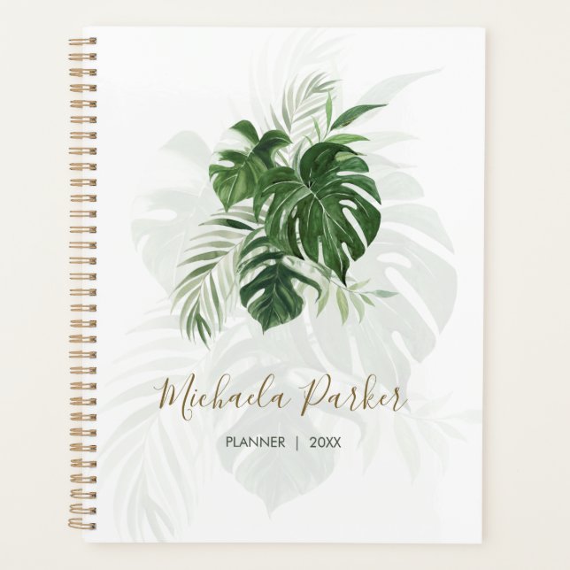Tropical Leaves Modern Elegant Personalized Planner (Front)