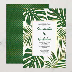 Tropical leaves modern wedding engagement party invitation