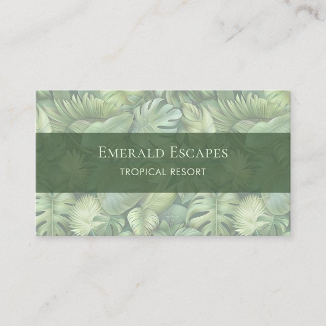 Tropical Leaves Monogram Business Card (Front)